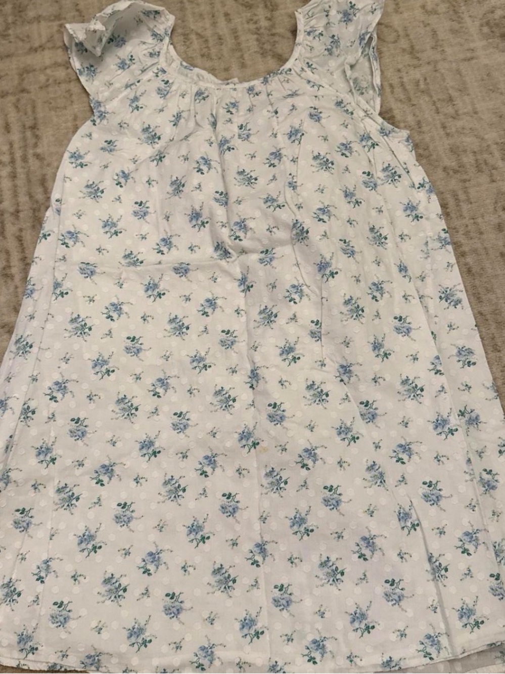 LoveShackFancy White Floral Dress with Blue and Green Print